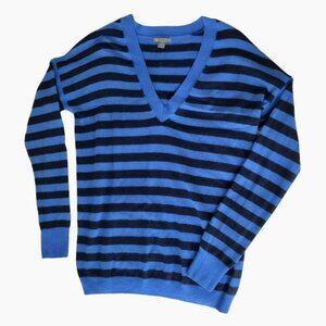 Gap Women's Cashmere Striped Sweater V-Neck Blue & Black Size M